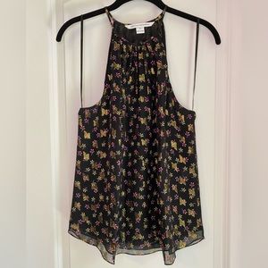 Diane von Furstenberg Jovia Foil Print Halter Blouse Black/Gold Size M